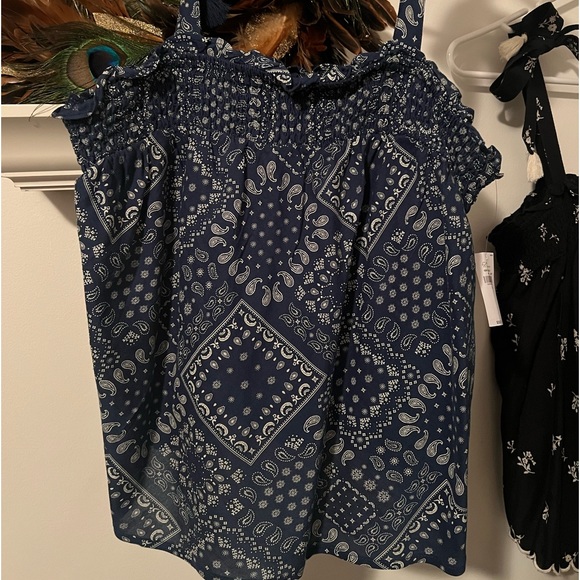 Old Navy NWT Size Small Navy/White Tie Straps w/Tassels  Tank Top Stretchy - Picture 1 of 6